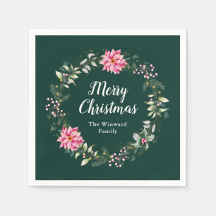 Guardanapo De Papel Grinalda de Natal Coroa de Poinsettia Rosa Feliz N