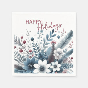 Guardanapo De Papel Grinalda de Natal Floral Azul Teal Escuro com Verm