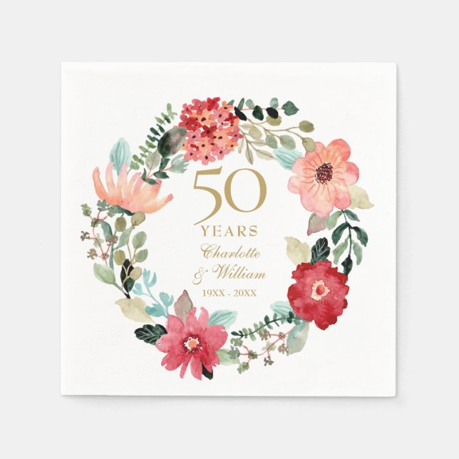 Guardanapo De Papel Grinalda Floral de Aniversário de Casamento de 50  (Frente)