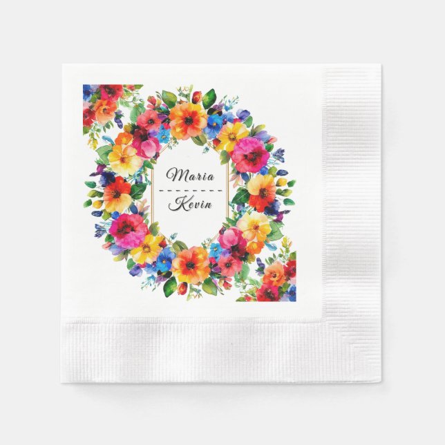 Guardanapo De Papel Grinalda Floral de Casamento Colorida (Frente)