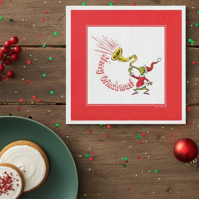 Guardanapo De Papel Grinch Blowing the Merry Grinchmas Horn (Criador carregado)