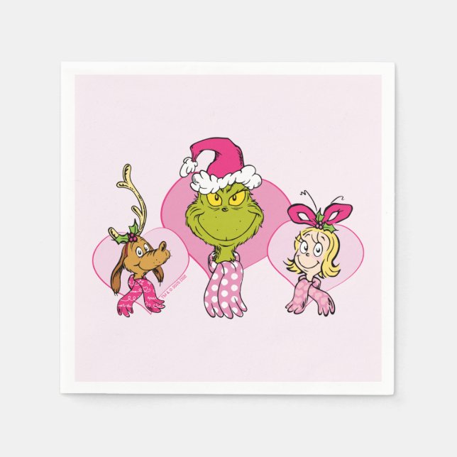 Guardanapo De Papel Grinch Crew in Pink Valentine's Portrait (Frente)