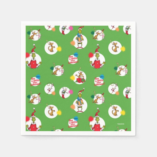 Guardanapo De Papel Grinch | Padrão de Pontos de Natal (Frente)