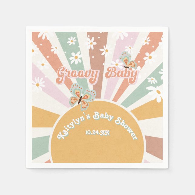 Guardanapo De Papel Groovy Baby Daisies Retro 70s Hippie Sunshine Girl (Frente)