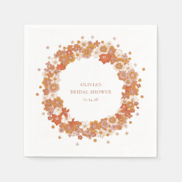 Guardanapo De Papel Groovy Boho Laranja Floral Chá de Bebê Personaliza