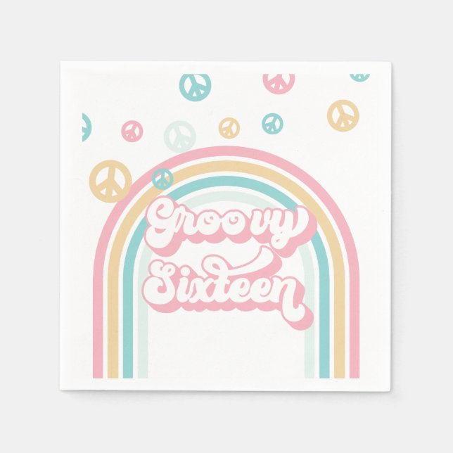 Guardanapo De Papel Groovy Dezesseis Retro Verão Arco-íris (Frente)