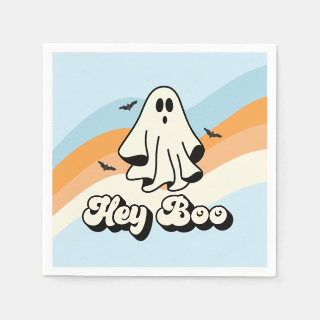 Guardanapo De Papel Groovy Ghost retro Halloween Ei Boo Spooky (Frente)