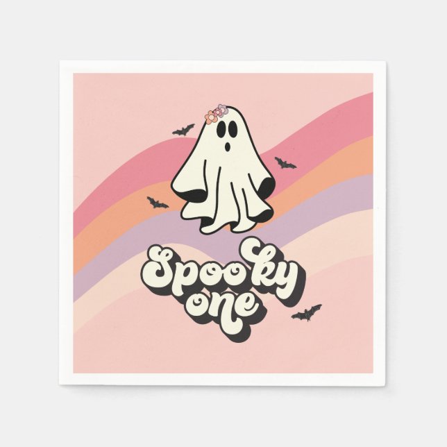 Guardanapo De Papel Groovy Ghost retro Halloween Spooky Um Aniversário (Frente)