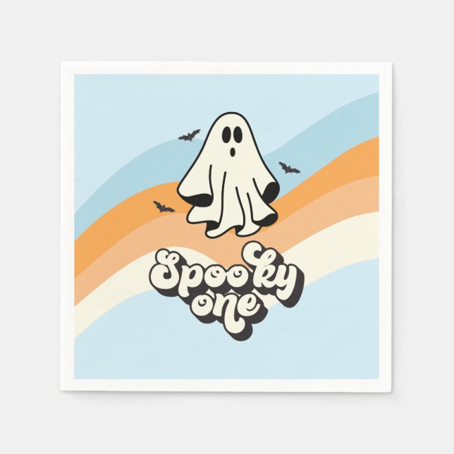 Guardanapo De Papel Groovy Ghost retro Halloween Spooky Um Azul (Frente)