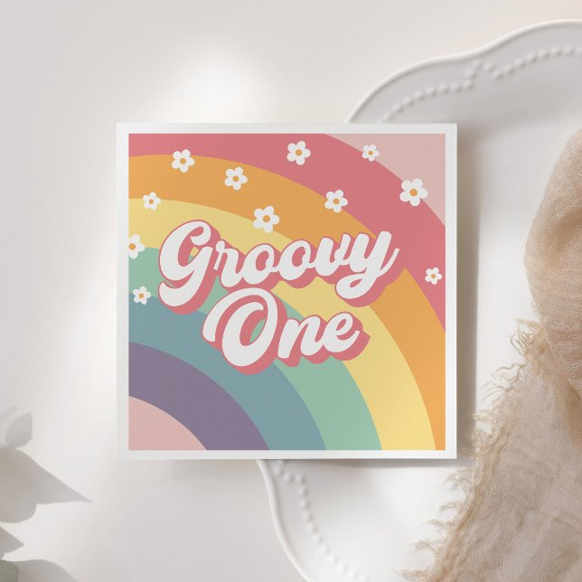 Guardanapo De Papel Groovy One Retro 70s primeiro aniversario Rainbow  (Criador carregado)