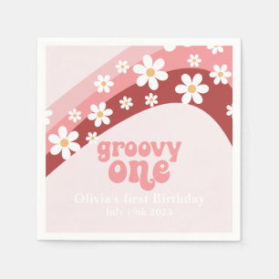 Guardanapo De Papel Groovy One Retro daisy boho floral primeiro aniver