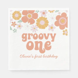 Guardanapo De Papel Groovy One Retro Floral Primeiro aniversário Napki