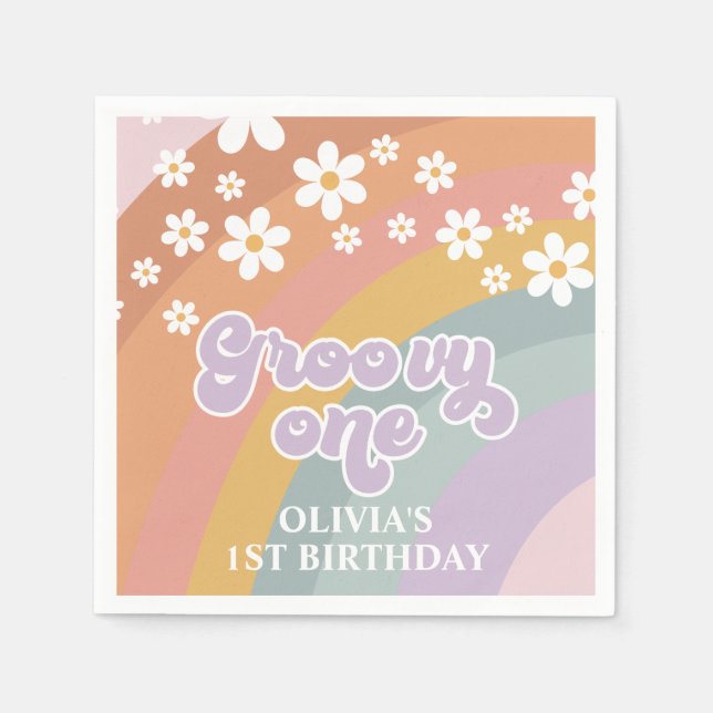 Guardanapo De Papel Groovy One Retro Rainbow (Frente)