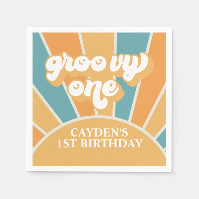 Guardanapo De Papel Groovy One Retro Sunshine Boy Primeiro Papel de An (Frente)