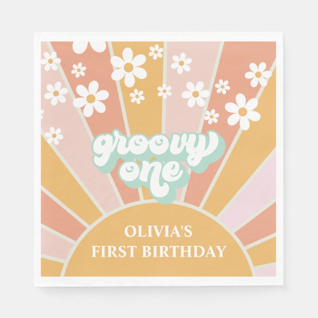 Guardanapo De Papel Groovy One Retro Sunshine margarida boho Prato de  (Frente)