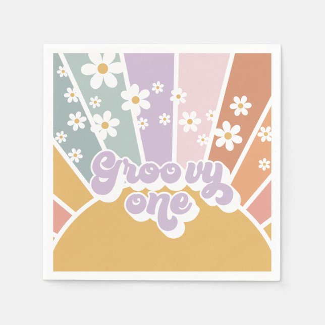 Guardanapo De Papel Groovy One Retro Sunshine Rainbow Daisy (Frente)