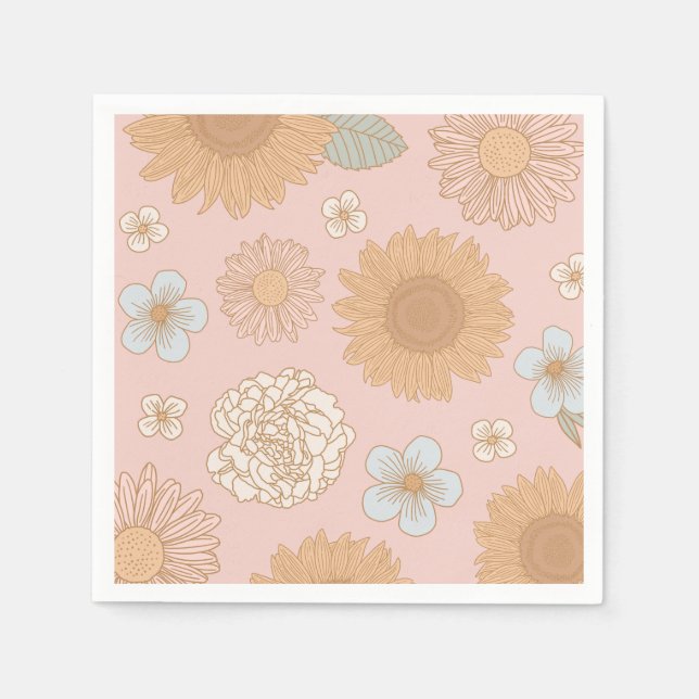 Guardanapo De Papel Groovy Retro Floral Birthday (Frente)