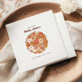 Guardanapo De Papel Groovy Retro Floral Cor-de-laranja Cor-de-rosa