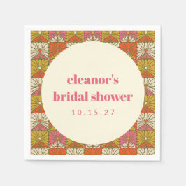 Guardanapo De Papel Groovy Retro Laranja Botânico Chá de Noiva Persona