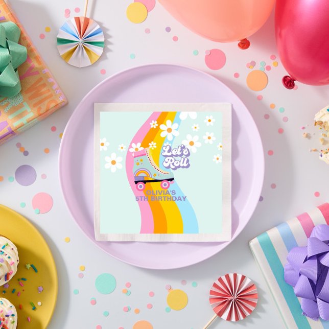 Guardanapo De Papel Groovy Rollerskating Retro Rainbow Aniversário (Criador carregado)