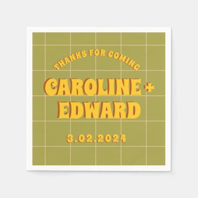 Guardanapo De Papel Groovy Verde Amarelo Amarelo Vermelho (Frente)