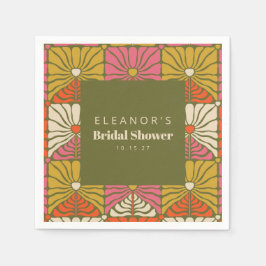 Guardanapo De Papel Groovy Vintage Verde Floral Noiva Chuva Personaliz