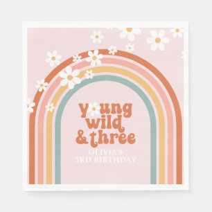 Guardanapo De Papel Groovy Young Wild Três Daisy aniversário de 3 anos