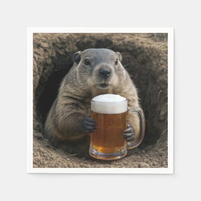 Guardanapo De Papel Groundhog With Mug of Beer (Frente)