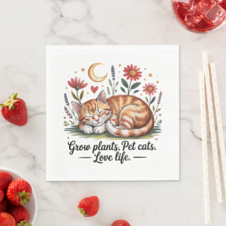 Guardanapo De Papel Grow Plants Pet Cats Love Life Cute Gardening