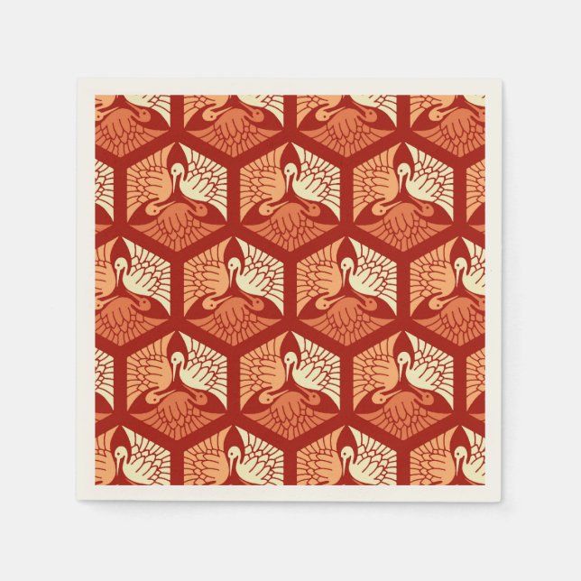 Guardanapo De Papel Gruas japonesas, mandarim e laranja claro (Frente)