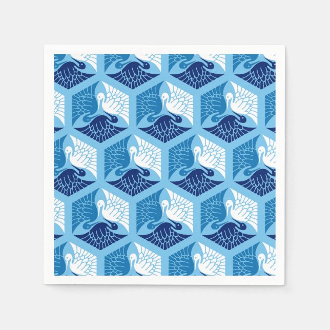 Guardanapo De Papel Gruas japonesas, Marinho, branco e azul claro (Frente)