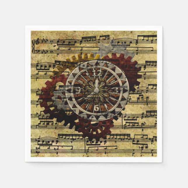 Guardanapo De Papel Grunge Steampunk Clocks e Gears (Frente)