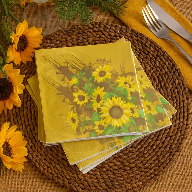 Guardanapo De Papel Grunge Sunflower Art Bold Rustic Yellow Floral (Criador carregado)