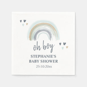 Guardanapo De Papel Guarda-napos Oh Boy Baby Shower Azul Boho Arco-íri
