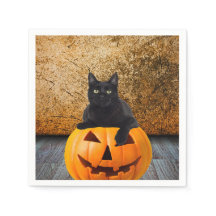 Guardanapos, Gato Preto de Halloween em Abóbora