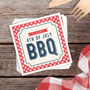 Guardanapo De Papel Guingão e azul vermelhos 4o do CHURRASCO de julho