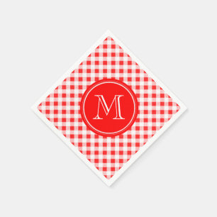 Guardanapo De Papel Guingão vermelho e branco, seu monograma