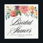 Guardanapo De Papel Guirlanda de Flores de Outono Noivado Outono<br><div class="desc">Adicione um acento floral à sua mesa com estes guardanapos de papel personalizáveis para chá de noiva. Eles apresentam uma guirlanda floral em aquarela de flores de outono em tons de borgonha, laranja e rosa. Personalize adicionando nomes, datas e outros detalhes. Estes guardanapos de papel florais também serão perfeitos para...</div>