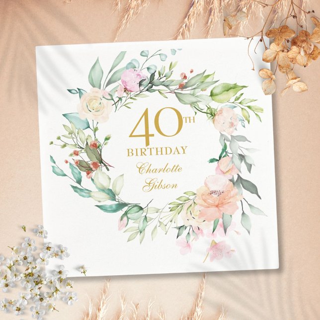 Guardanapo De Papel Guirlanda de Rosas de Verão Doce 40º Aniversário (Sweet Summer Roses Garland 40th Birthday Napkins)