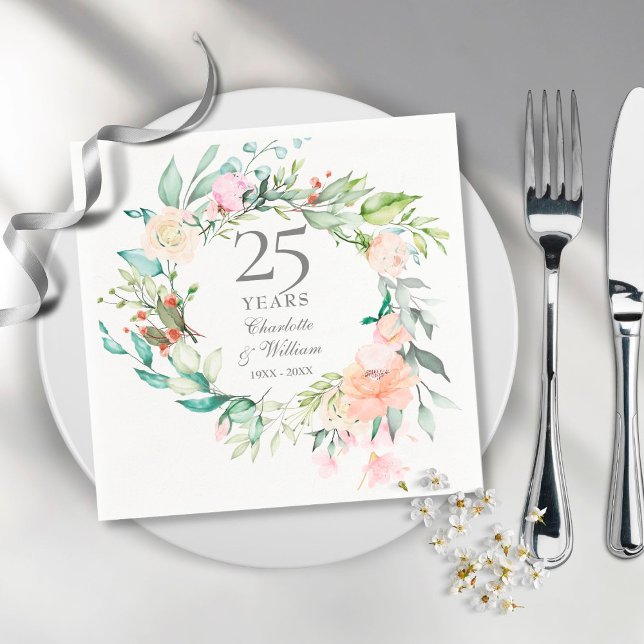 Guardanapo De Papel Guirlanda de Rosas do 25º Aniversário de Casamento (Criador carregado)