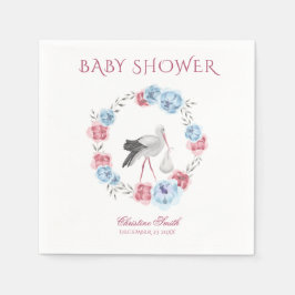 Guardanapo De Papel Guirlanda Floral de Inverno em Aquarela Azul e Ros