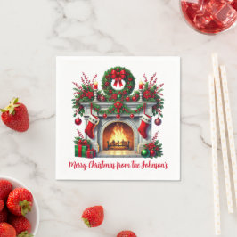 Guardanapo De Papel Guirlanda Verde e Lareira de Natal