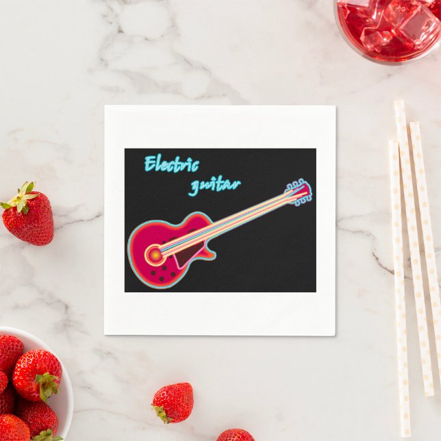 Guardanapo De Papel Guitarra Elétrica Neon Música Rock Retro dos Anos  (Criador carregado)