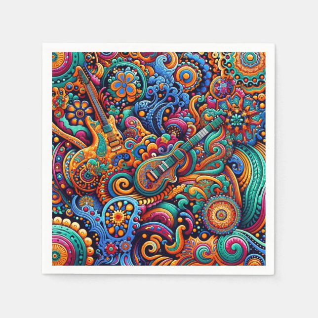 Guardanapo De Papel Guitarras no estilo mandala batik (Frente)