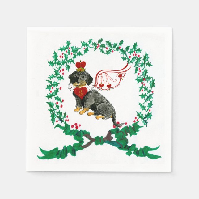 Guardanapo De Papel Gulliver Wirehaired Dachshund Christmas Napkin (Frente)
