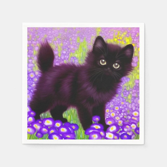 Guardanapo De Papel Gustav Klimt Black Kitten (Frente)