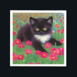 Guardanapo De Papel Gustav Klimt Tuxedo Cat<br><div class="desc">Napkins com um gato Gustav Klimt tuxedo! Este adorável gatinho preto e branco se senta num campo de flores vermelhas,  azuis,  brancas e laranja. Um presente incrível para amantes de gatos e entusiastas de arte austríacos!</div>