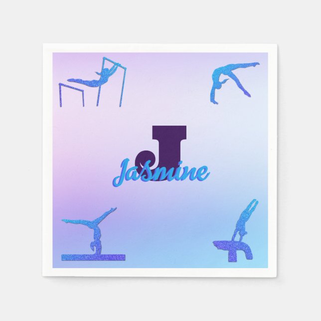 Guardanapo De Papel Gymnastics Blue Purple Monograma Personalizado (Frente)