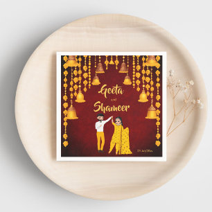Guardanapo De Papel Haldi Mehndi Sangeet Indian Maroon amarelo