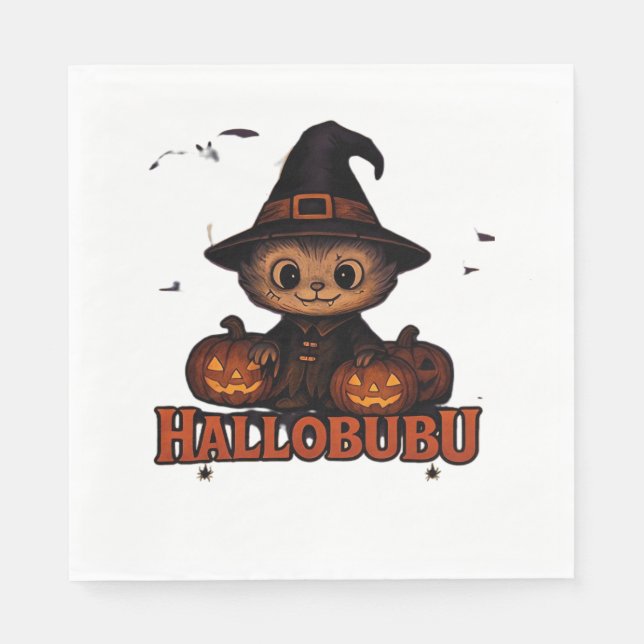 Guardanapo De Papel Hallobubu Halloween Cute & Spooky Wity Cat T-Shir (Frente)